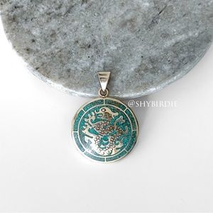 NEW Tibetan Artisan Handcrafted Carved Dragon Pendant, Turquoise Inlay